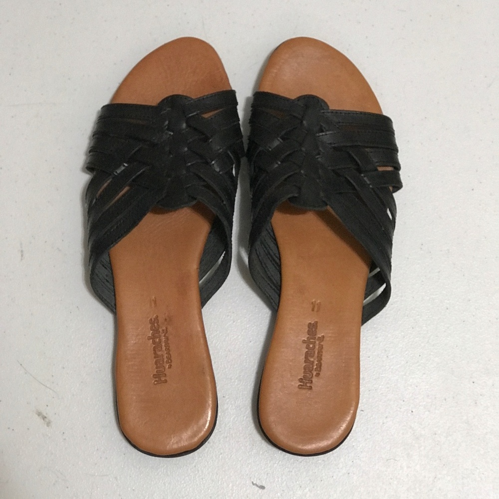 Bearpaw Huaraches Black Leather Slip On Womens Sandals Size 11